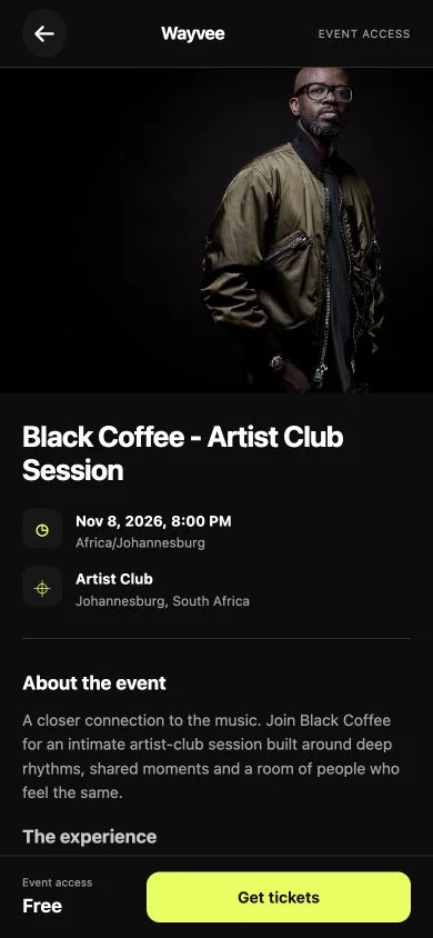 Actual Wayvee events screen